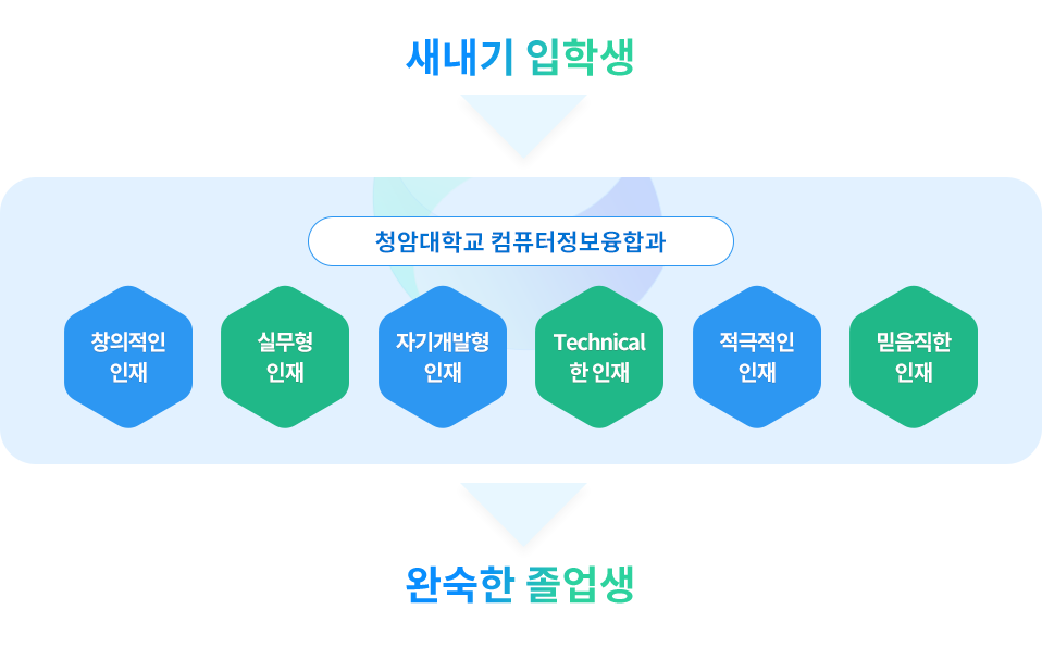 새내기 입학생 청암대학교 컴퓨터정보융합과 창의적인 인재 실무형 인재 자기개발형 인재 Technical한 인재 적극적인 인재 믿음직한 인재 완숙한 졸업생