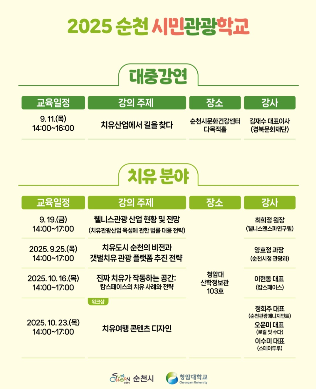 2025 순천 시민관광학교 교육운영 안내