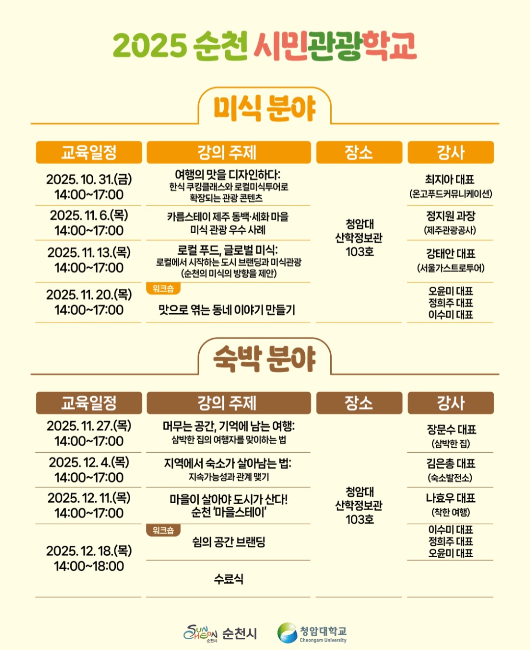 2025 순천 시민관광학교 교육운영 안내