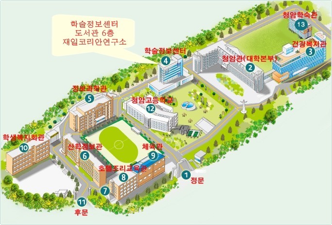 정보과학관 2층 자애학생지원센터를 안내하는 지도입니다